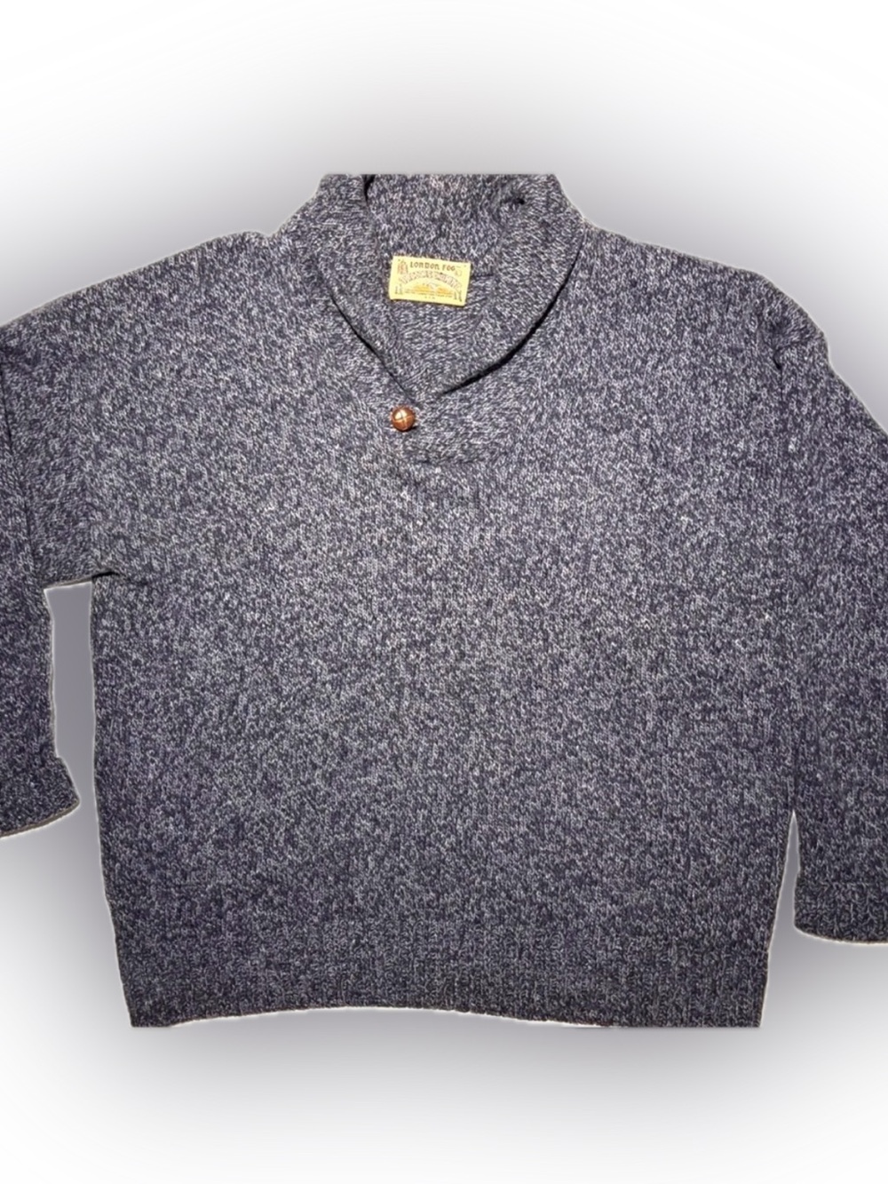 London Fog Vintage Men's Gray Marled Shawl Collar Pullover Sweater Large